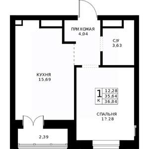 1-к квартира, строящийся дом, 37м2, 23/24 этаж