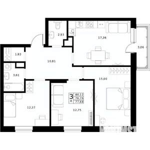 3-к квартира, вторичка, 78м2, 12/24 этаж