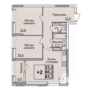 2-к квартира, вторичка, 63м2, 15/24 этаж