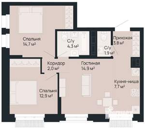 2-к квартира, вторичка, 62м2, 1/9 этаж