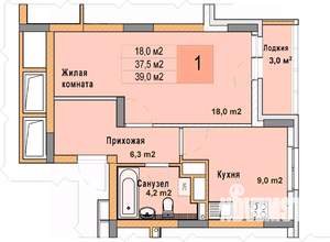 1-к квартира, вторичка, 39м2, 13/25 этаж