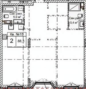 2-к квартира, строящийся дом, 88м2, 3/5 этаж