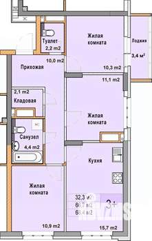 3-к квартира, вторичка, 68м2, 18/25 этаж