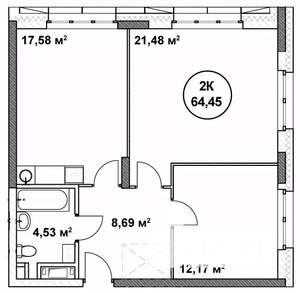 2-к квартира, строящийся дом, 64м2, 14/22 этаж