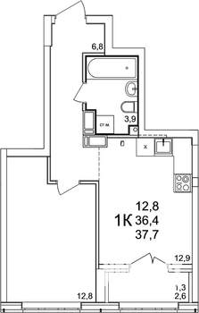 1-к квартира, вторичка, 38м2, 14/25 этаж
