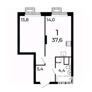 1-к квартира, вторичка, 38м2, 4/19 этаж