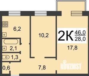 2-к квартира, вторичка, 46м2, 3/9 этаж
