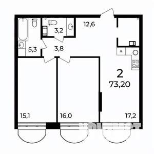 2-к квартира, вторичка, 73м2, 5/9 этаж
