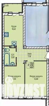 2-к квартира, вторичка, 48м2, 1/4 этаж