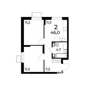 2-к квартира, вторичка, 46м2, 8/15 этаж