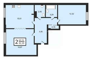 2-к квартира, сданный дом, 64м2, 5/6 этаж