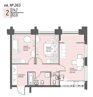2-к квартира, вторичка, 64м2, 3/20 этаж