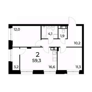 2-к квартира, вторичка, 59м2, 13/20 этаж