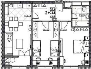 2-к квартира, вторичка, 76м2, 14/24 этаж