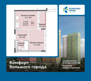 1-к квартира, вторичка, 35м2, 2/10 этаж