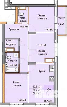 3-к квартира, вторичка, 68м2, 16/25 этаж