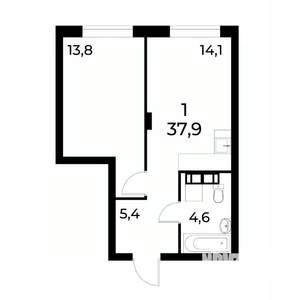 1-к квартира, вторичка, 38м2, 18/19 этаж