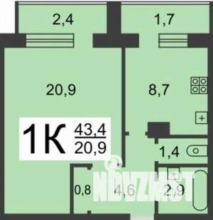 1-к квартира, вторичка, 43м2, 4/10 этаж