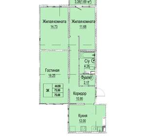 3-к квартира, вторичка, 76м2, 1/9 этаж