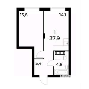 1-к квартира, вторичка, 38м2, 15/19 этаж