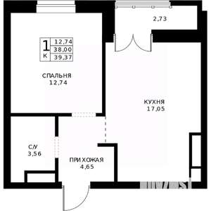 1-к квартира, строящийся дом, 39м2, 23/24 этаж