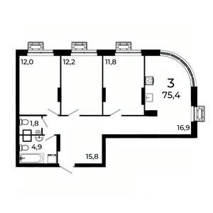 3-к квартира, вторичка, 75м2, 3/19 этаж