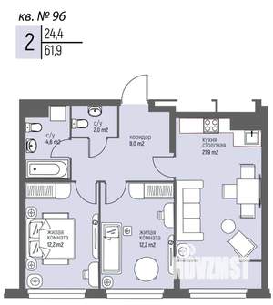 2-к квартира, вторичка, 62м2, 8/25 этаж