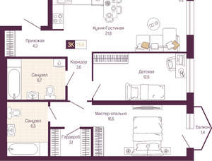2-к квартира, вторичка, 75м2, 2/19 этаж