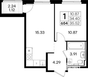 1-к квартира, вторичка, 36м2, 5/9 этаж