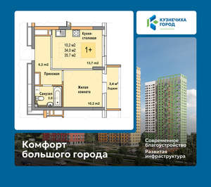 1-к квартира, вторичка, 36м2, 21/25 этаж