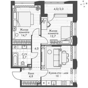 2-к квартира, вторичка, 62м2, 13/20 этаж