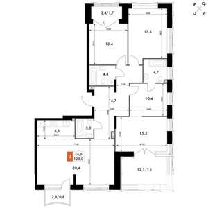 4-к квартира, вторичка, 128м2, 10/10 этаж