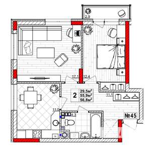 2-к квартира, вторичка, 57м2, 2/4 этаж