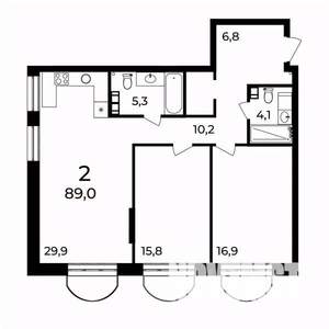 2-к квартира, вторичка, 89м2, 6/9 этаж