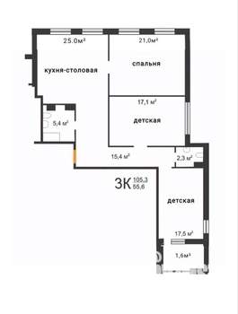 3-к квартира, вторичка, 103м2, 16/25 этаж