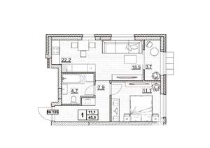 1-к квартира, вторичка, 46м2, 23/24 этаж