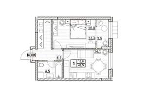 1-к квартира, вторичка, 44м2, 24/24 этаж