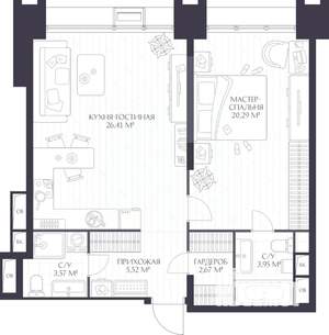 1-к квартира, вторичка, 62м2, 2/17 этаж