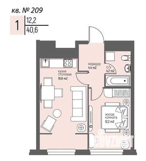 1-к квартира, вторичка, 41м2, 20/25 этаж