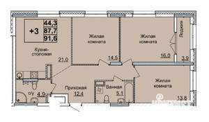 3-к квартира, вторичка, 91м2, 16/24 этаж