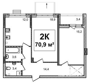 2-к квартира, строящийся дом, 71м2, 1/17 этаж
