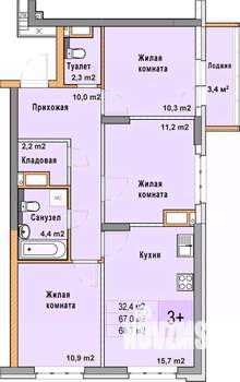 3-к квартира, вторичка, 69м2, 13/25 этаж