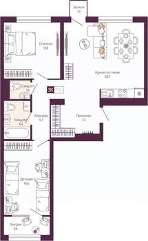 2-к квартира, вторичка, 76м2, 4/12 этаж