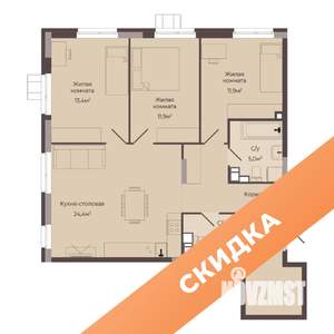 3-к квартира, строящийся дом, 86м2, 2/8 этаж