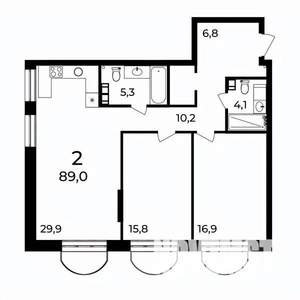 2-к квартира, вторичка, 89м2, 7/9 этаж