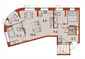 3-к квартира, строящийся дом, 77м2, 12/25 этаж