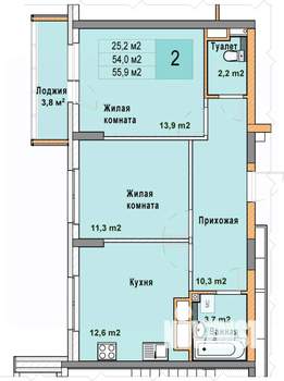 2-к квартира, вторичка, 56м2, 14/25 этаж