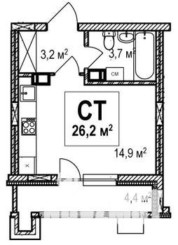 Студия квартира, строящийся дом, 26м2, 15/18 этаж