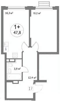 1-к квартира, строящийся дом, 47м2, 10/22 этаж
