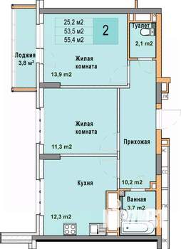 2-к квартира, вторичка, 55м2, 21/25 этаж